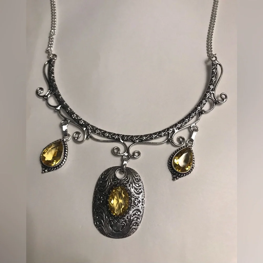 Citrine Stamped 925 Sterling Silver Necklace
